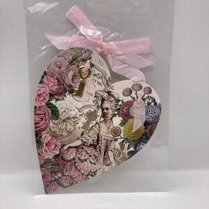 Heart Shaped Key To My Heart Hanging Card Pink Victorian Lady Glitter New